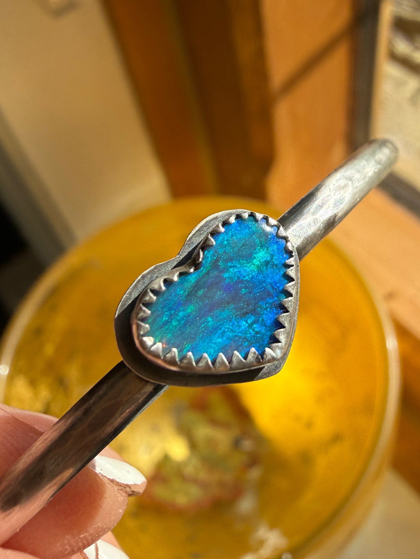 Dainty Heart Opal Bangle