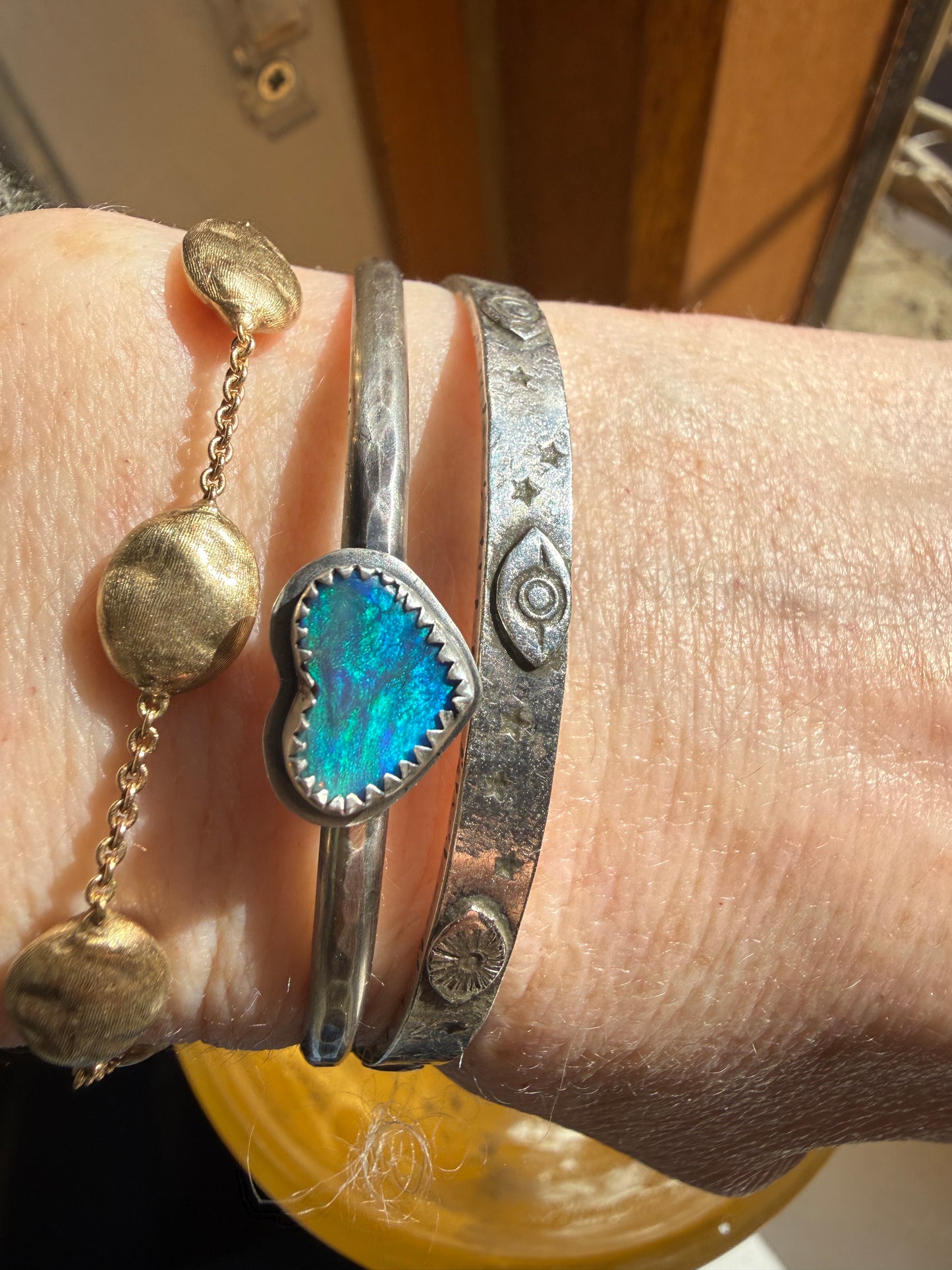 Dainty Heart Opal Bangle