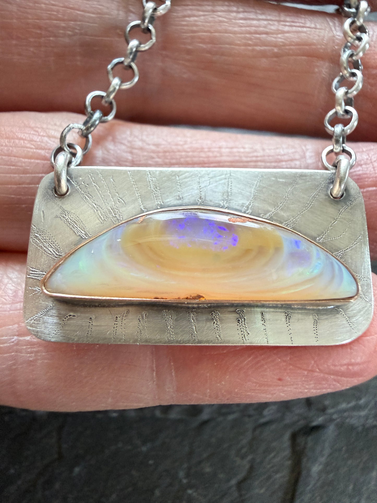 Peach Opal Bar Pendant
