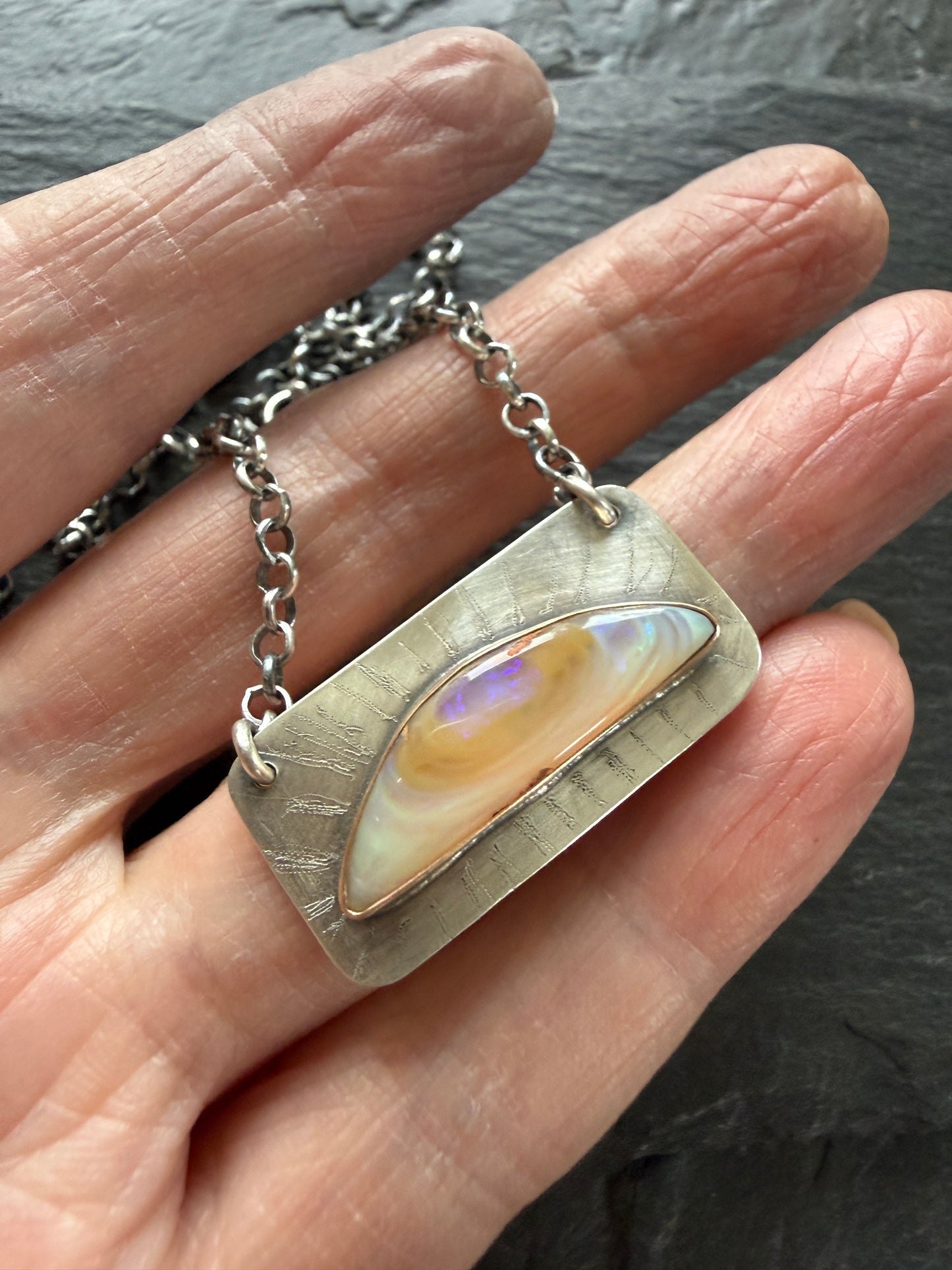Peach Opal Bar Pendant