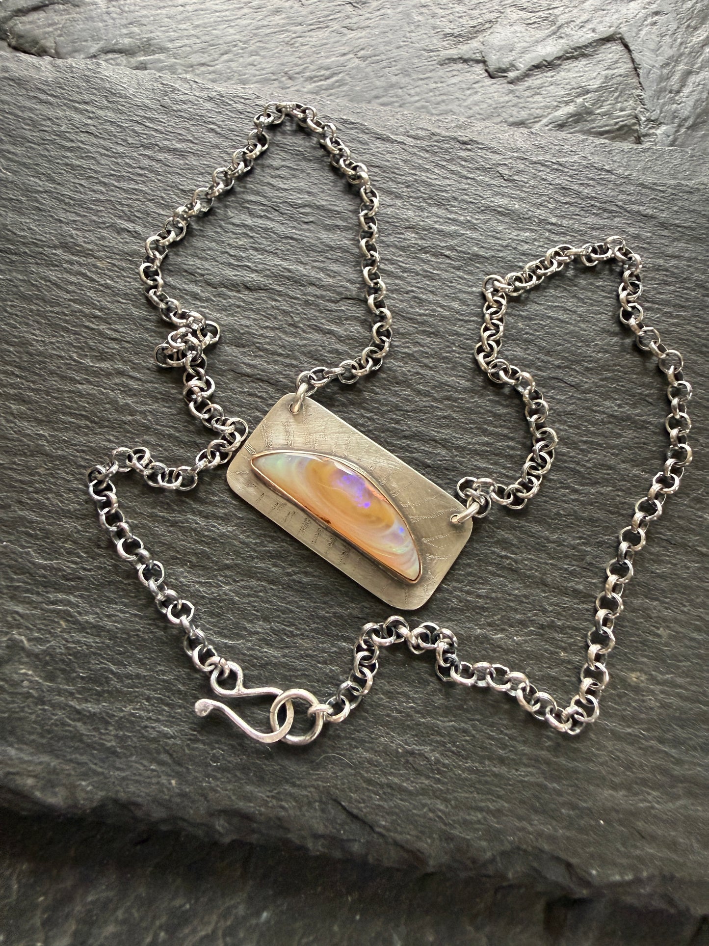 Peach Opal Bar Pendant