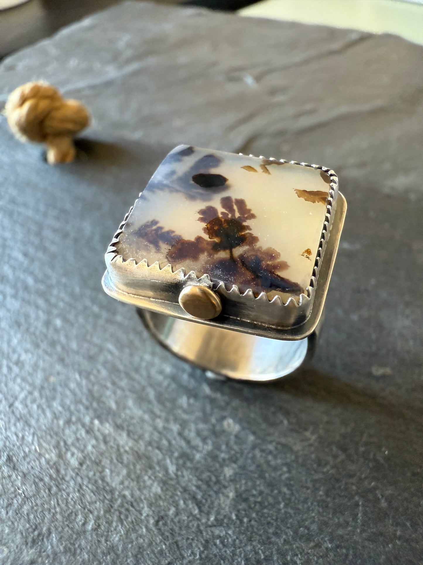 Dentritic Agate Ring US 6 3/4