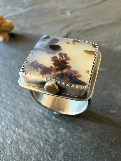 Dentritic Agate Ring US 6 3/4