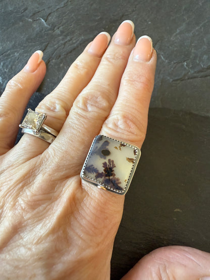 Dentritic Agate Ring US 6 3/4