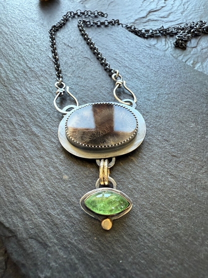 Dentritic Agate & Tsavorite Garnet Necklace