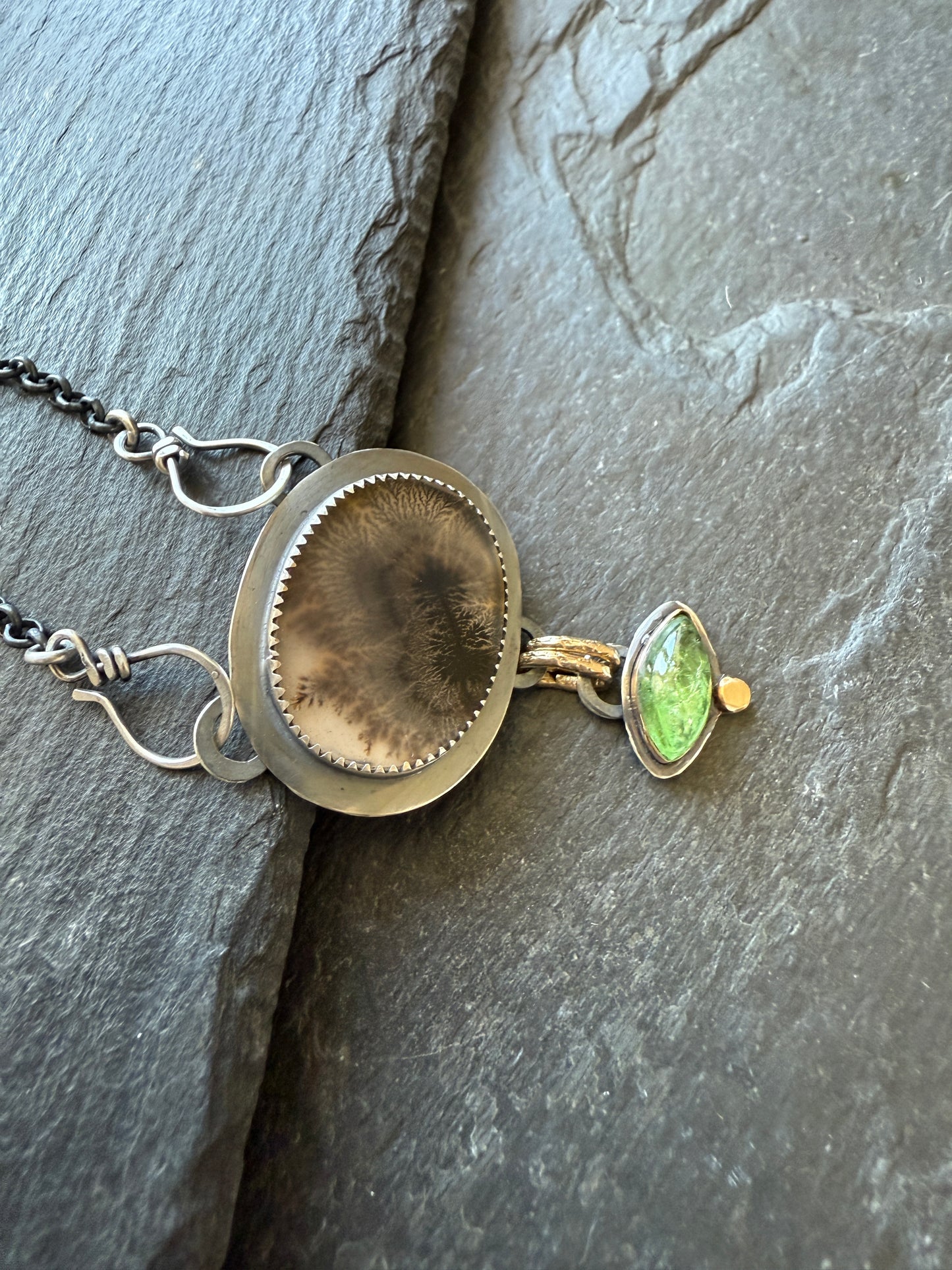 Dentritic Agate & Tsavorite Garnet Necklace
