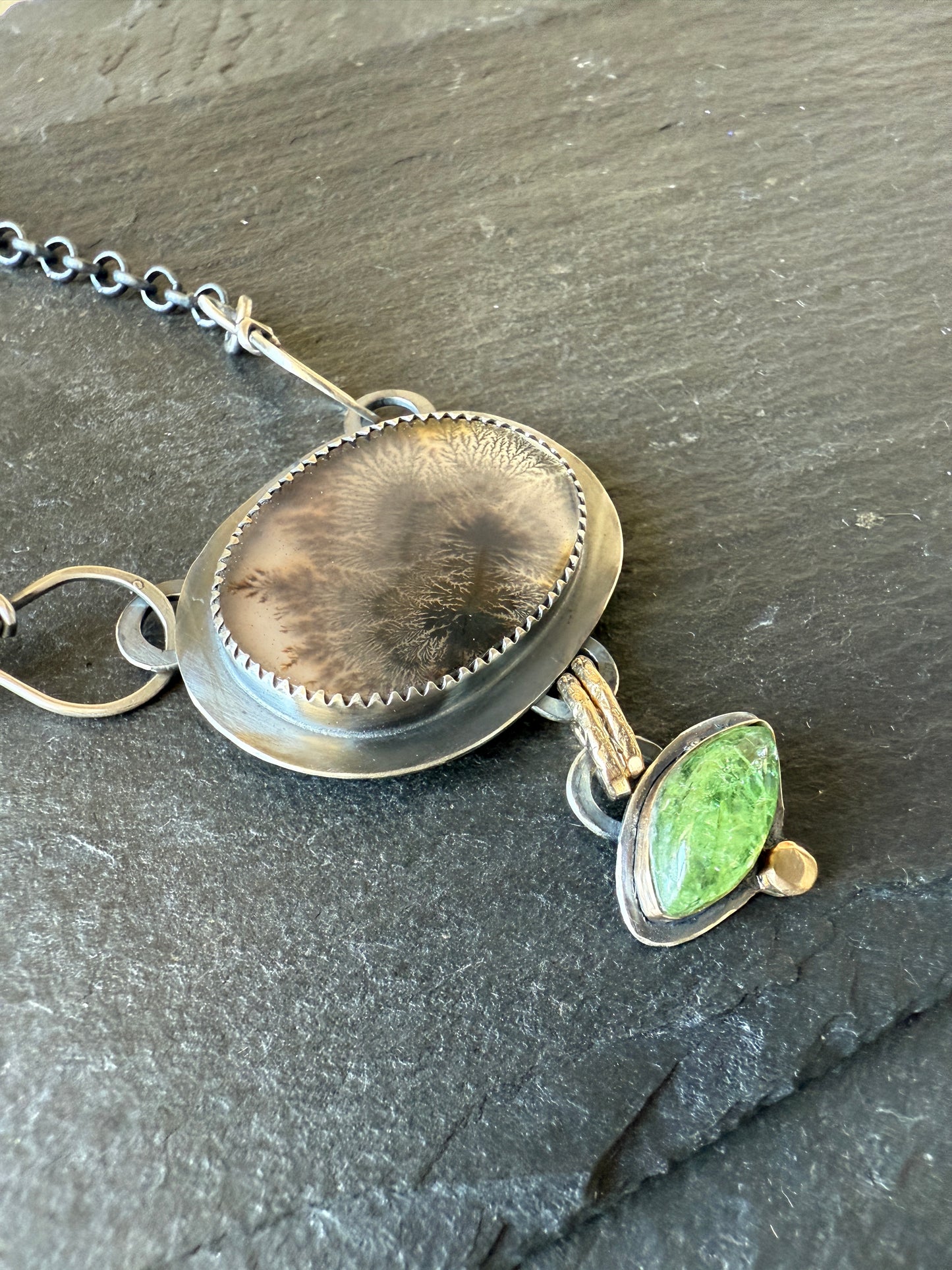 Dentritic Agate & Tsavorite Garnet Necklace