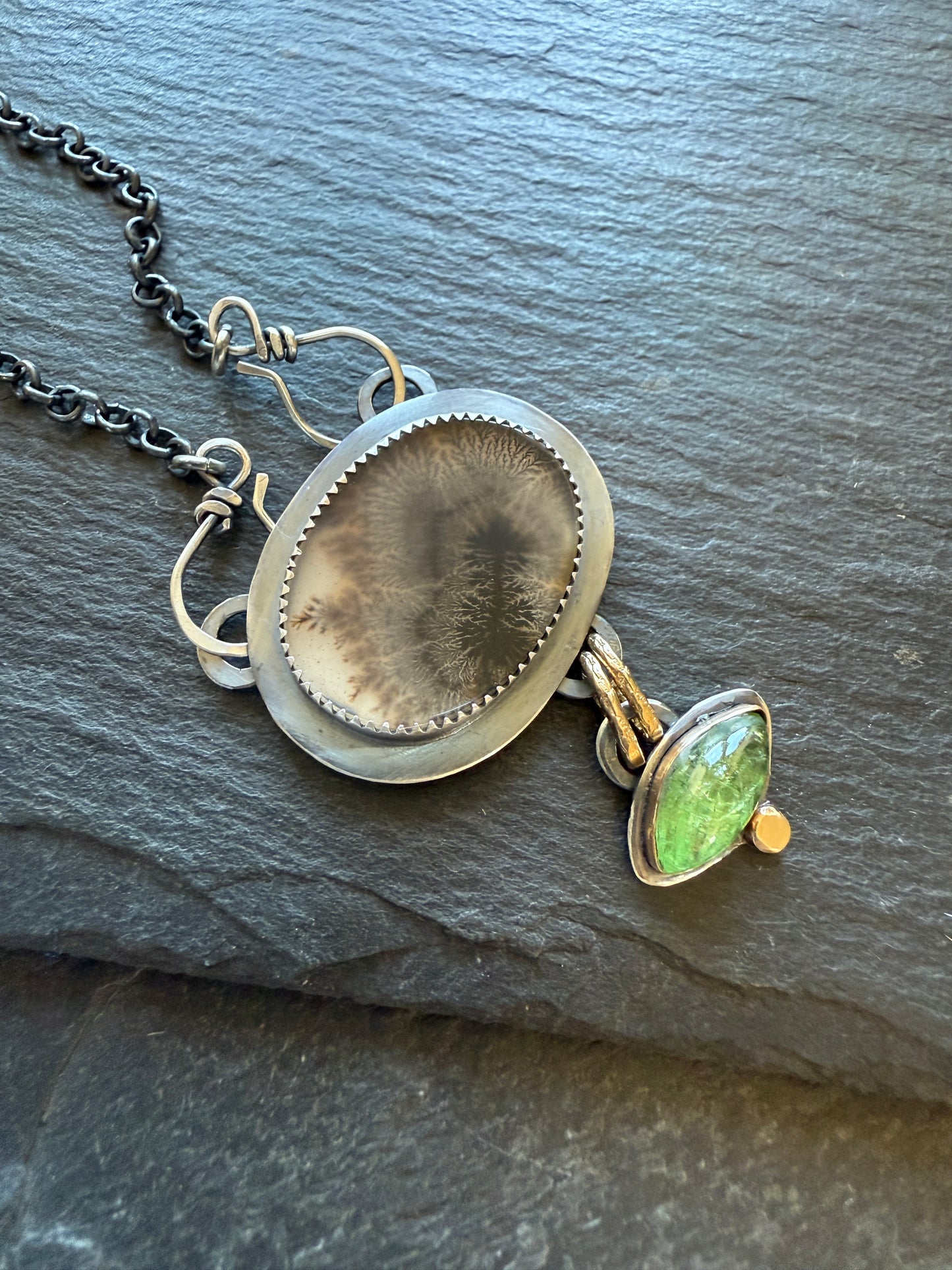 Dentritic Agate & Tsavorite Garnet Necklace