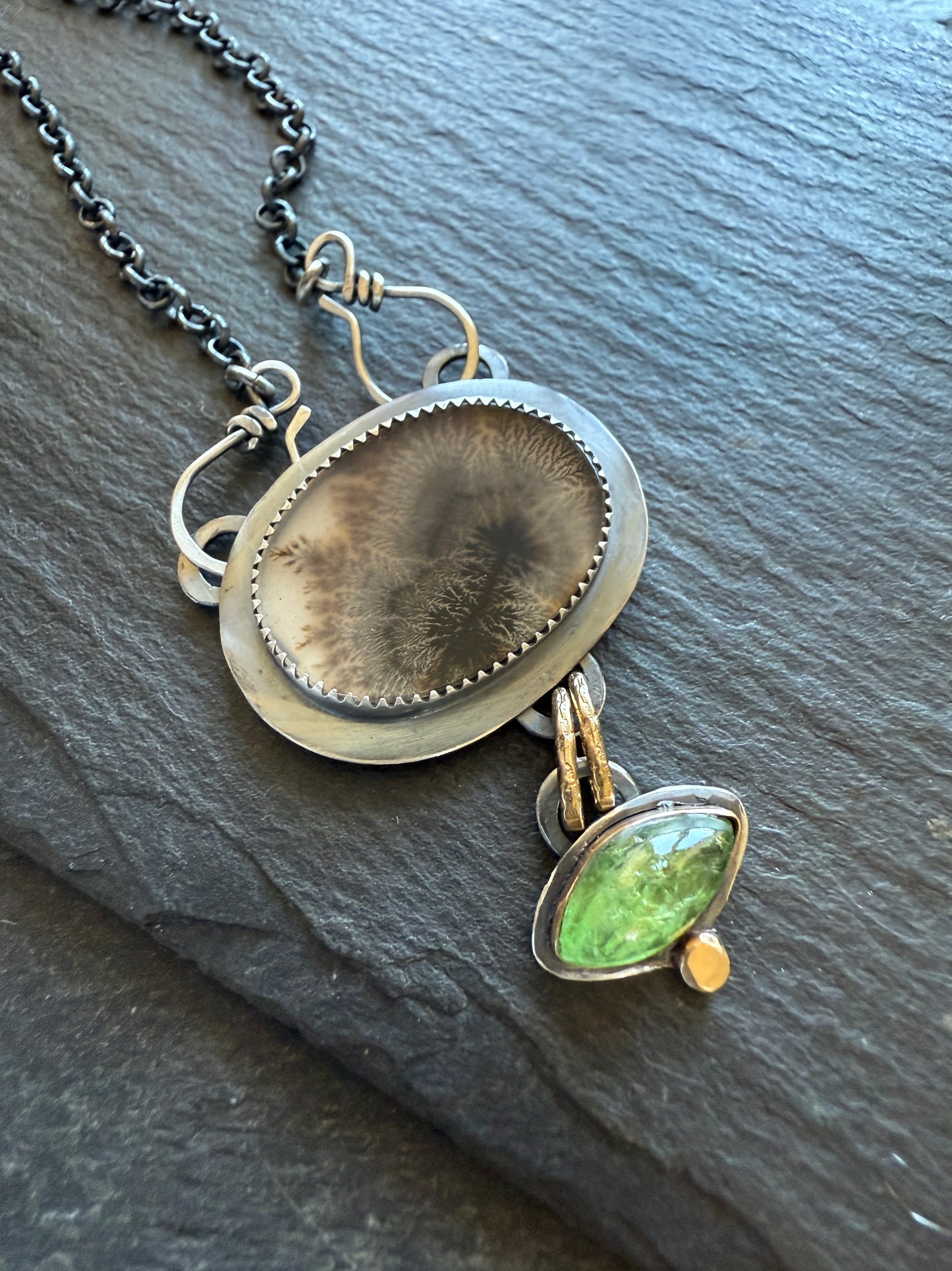 Dentritic Agate & Tsavorite Garnet Necklace