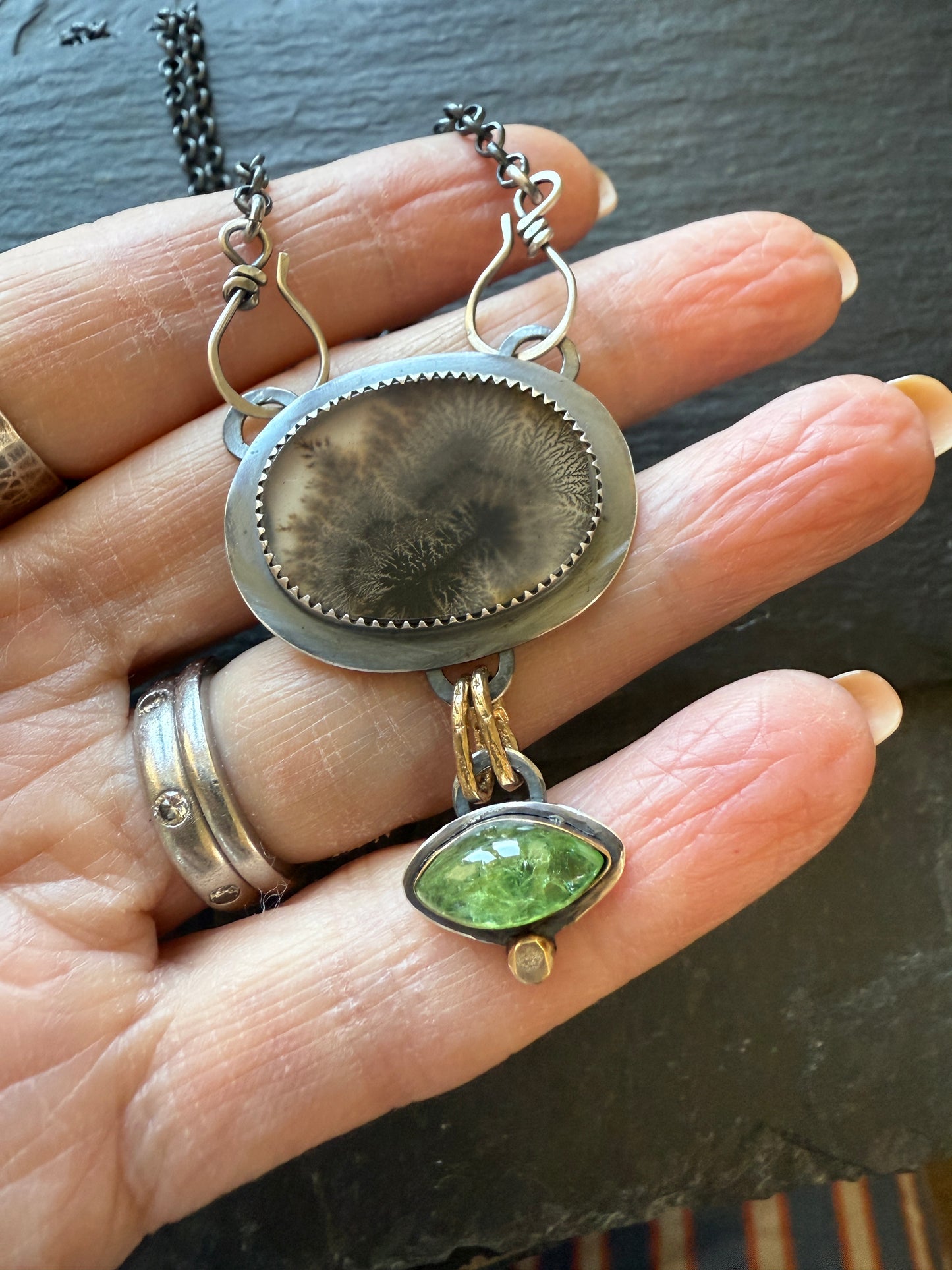 Dentritic Agate & Tsavorite Garnet Necklace