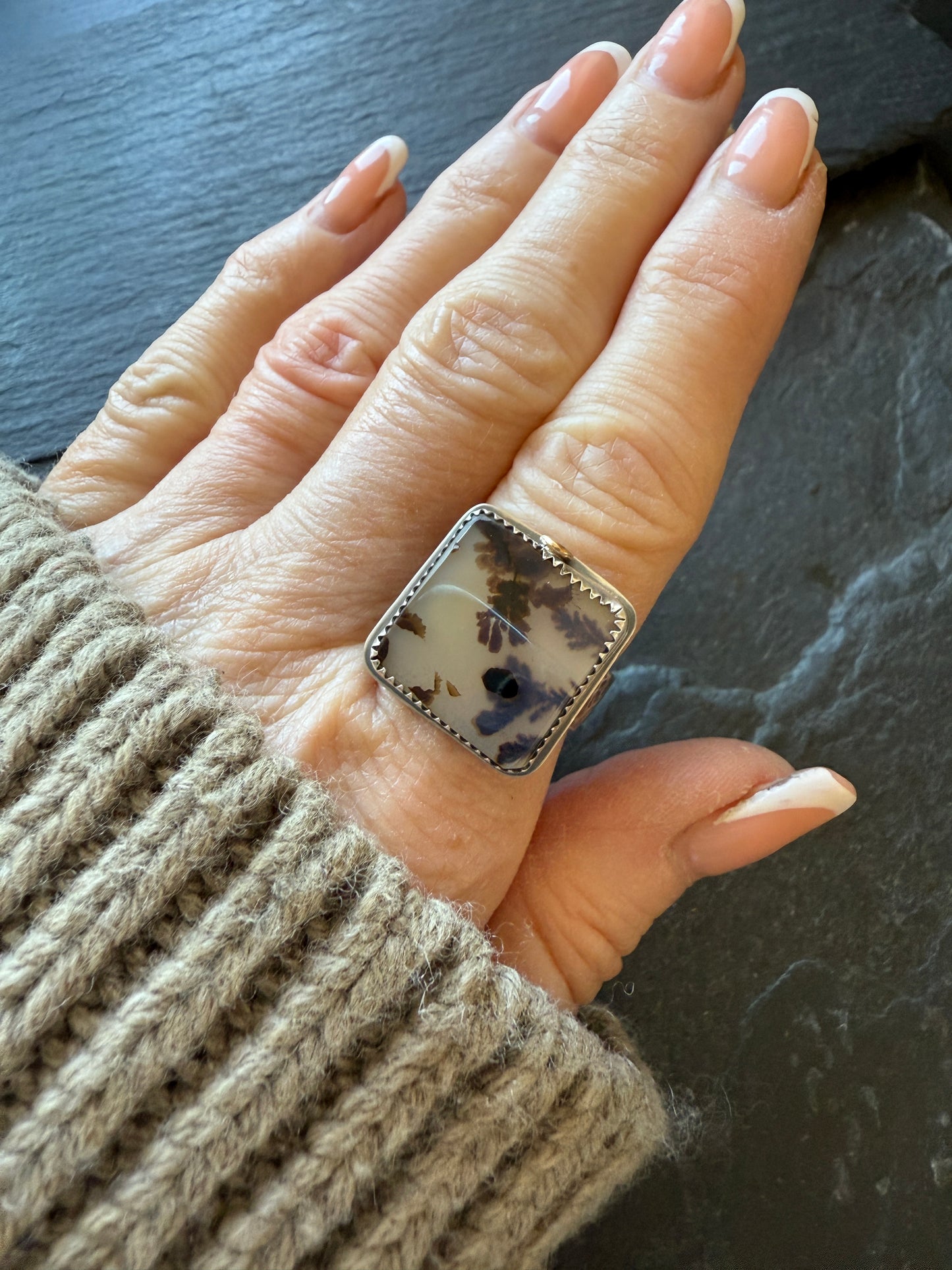 Dentritic Agate Ring US 6 3/4