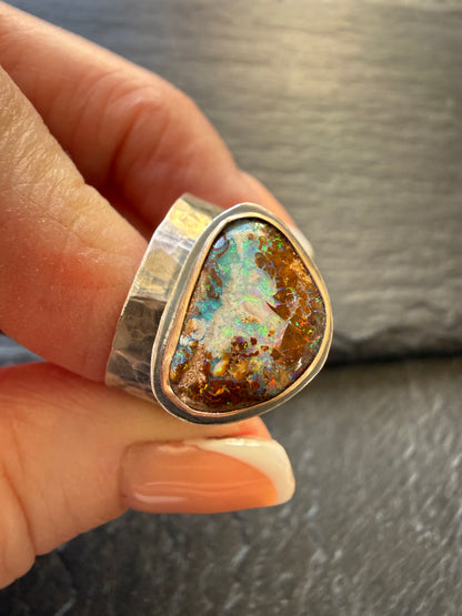 Multi-colour Boulder Opal Ring US 7 UK N1/2