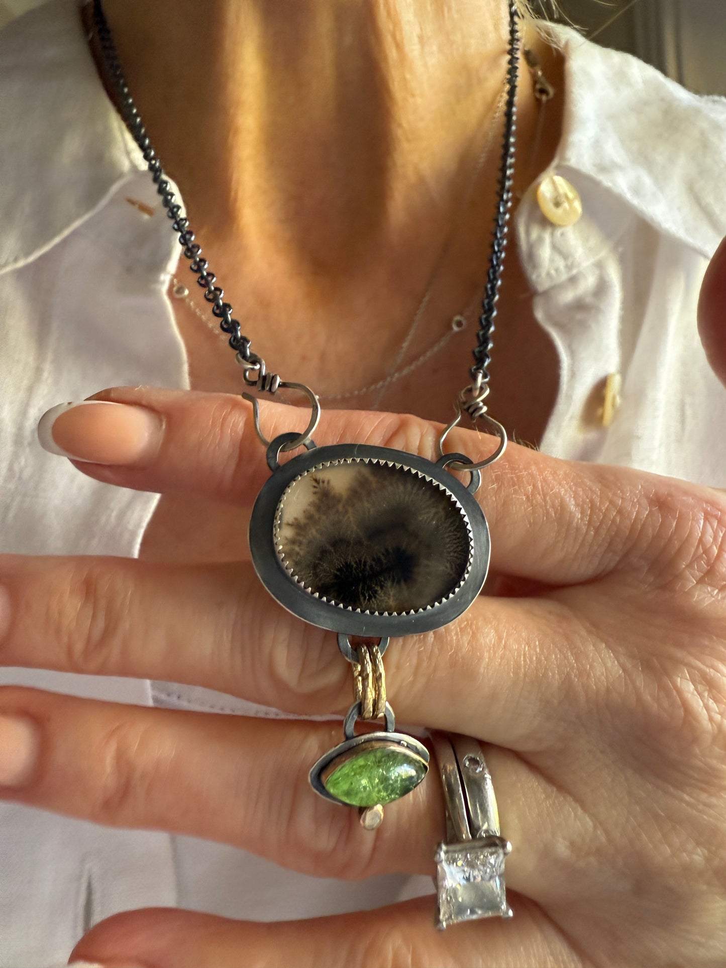 Dentritic Agate & Tsavorite Garnet Necklace