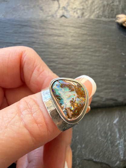 Multi-colour Boulder Opal Ring US 7 UK N1/2