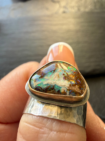 Multi-colour Boulder Opal Ring US 7 UK N1/2