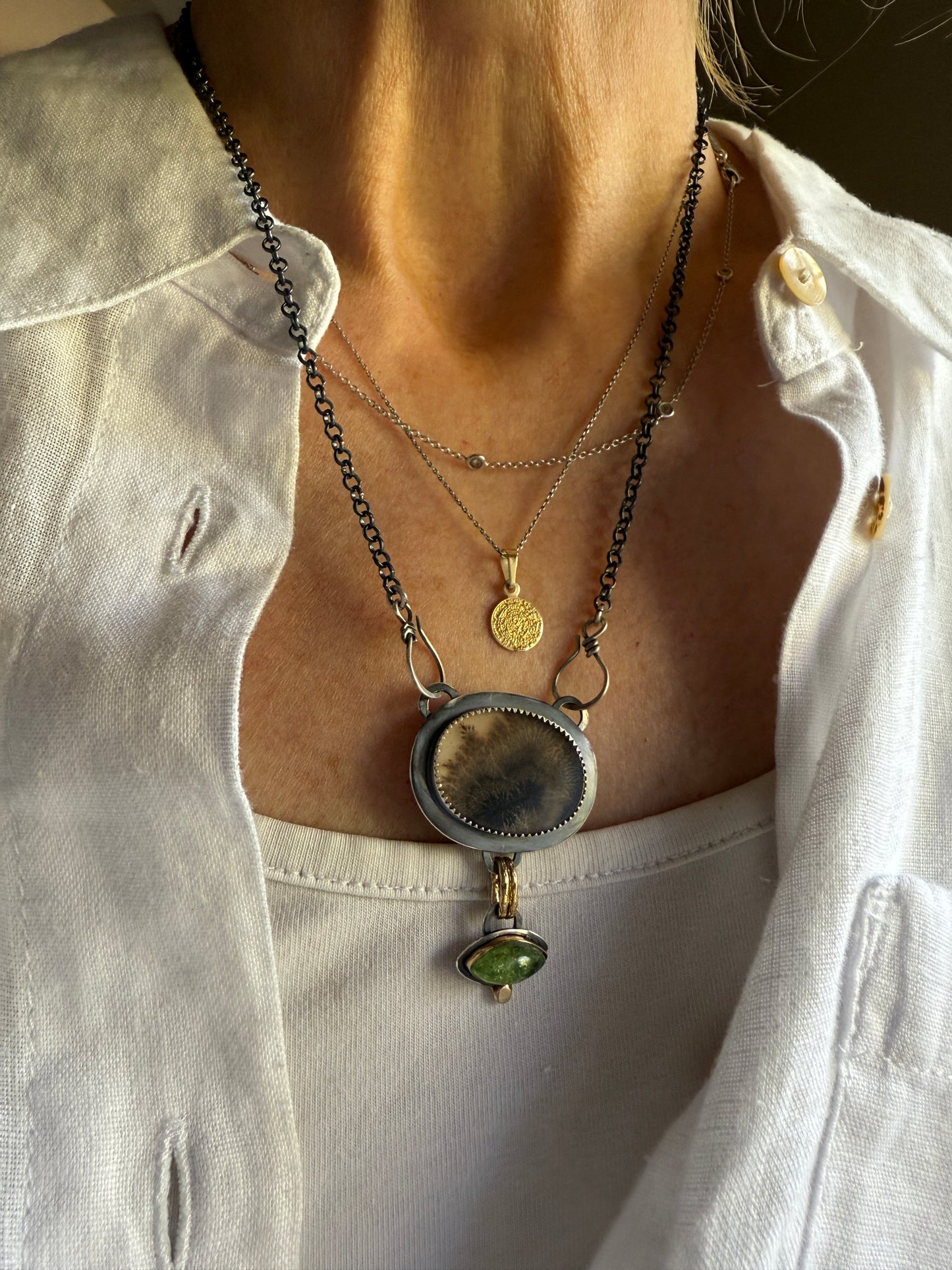 Dentritic Agate & Tsavorite Garnet Necklace