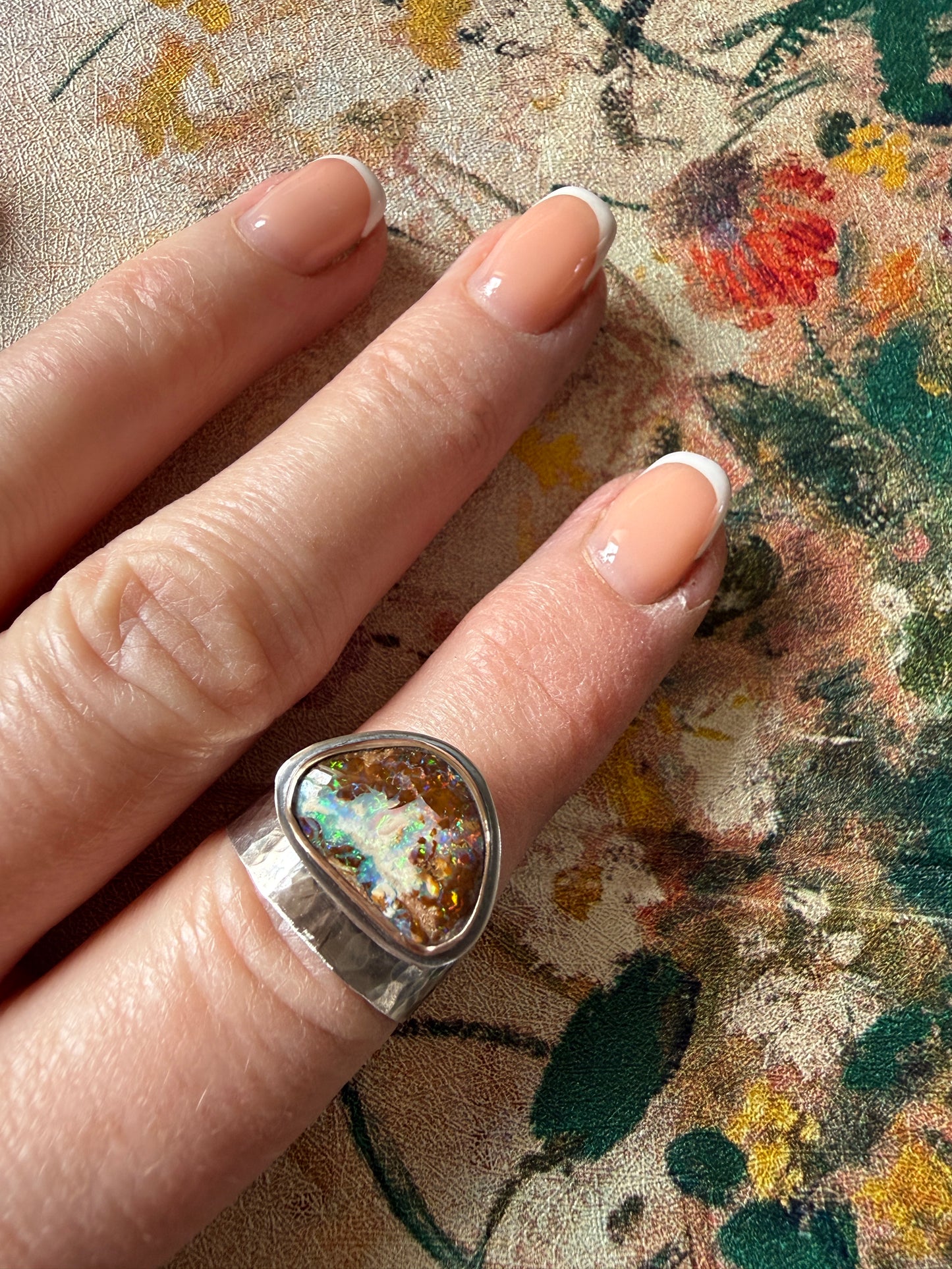 Multi-colour Boulder Opal Ring US 7 UK N1/2