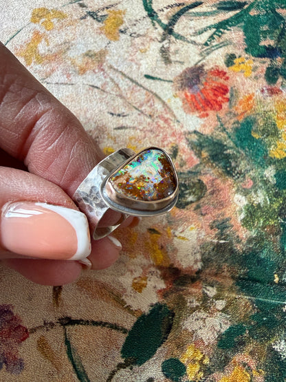 Multi-colour Boulder Opal Ring US 7 UK N1/2