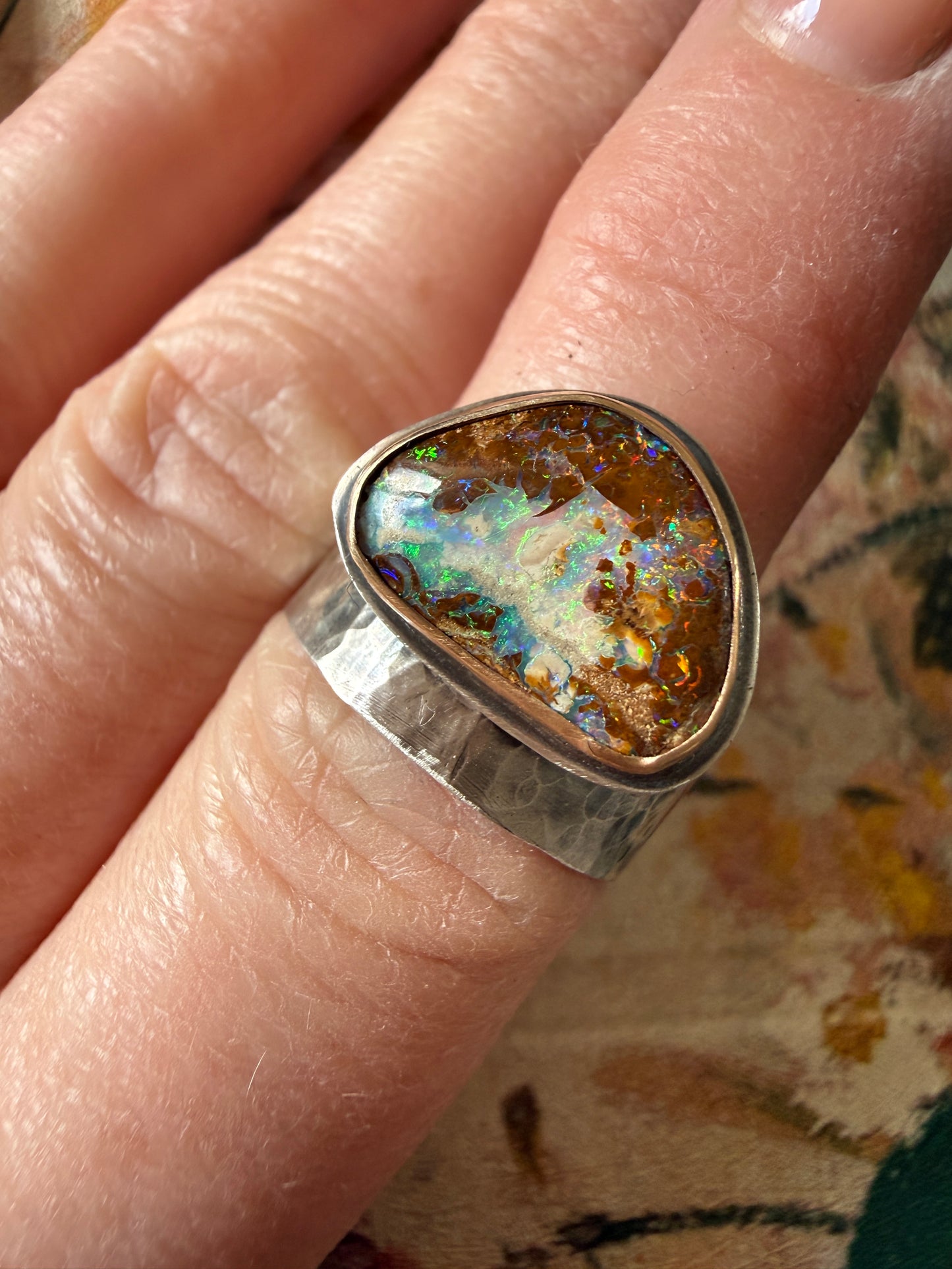 Multi-colour Boulder Opal Ring US 7 UK N1/2