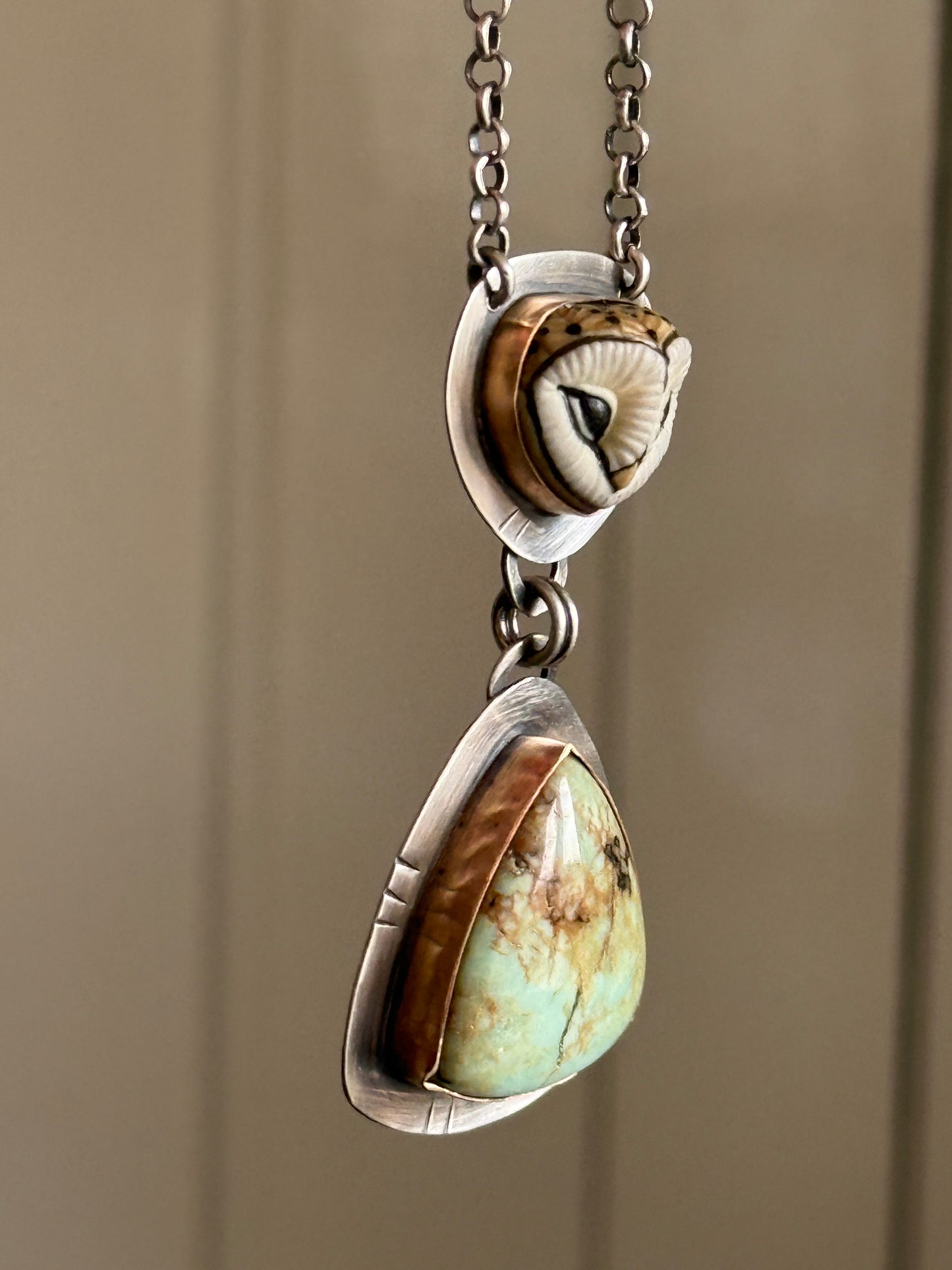 Owl & Turquoise Pendant Necklace