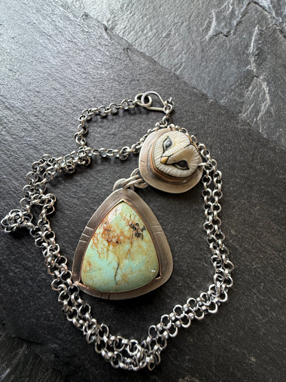Owl & Turquoise Pendant Necklace