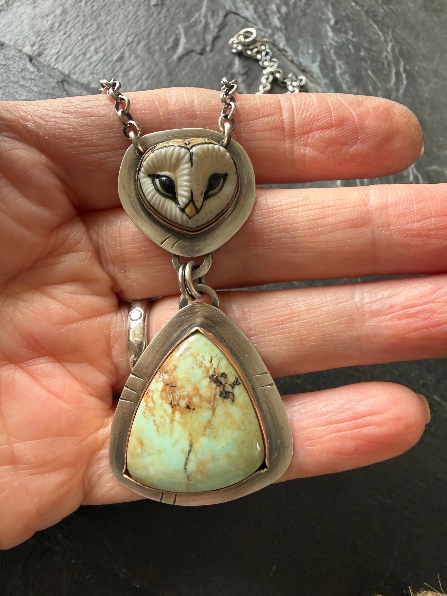 Owl & Turquoise Pendant Necklace