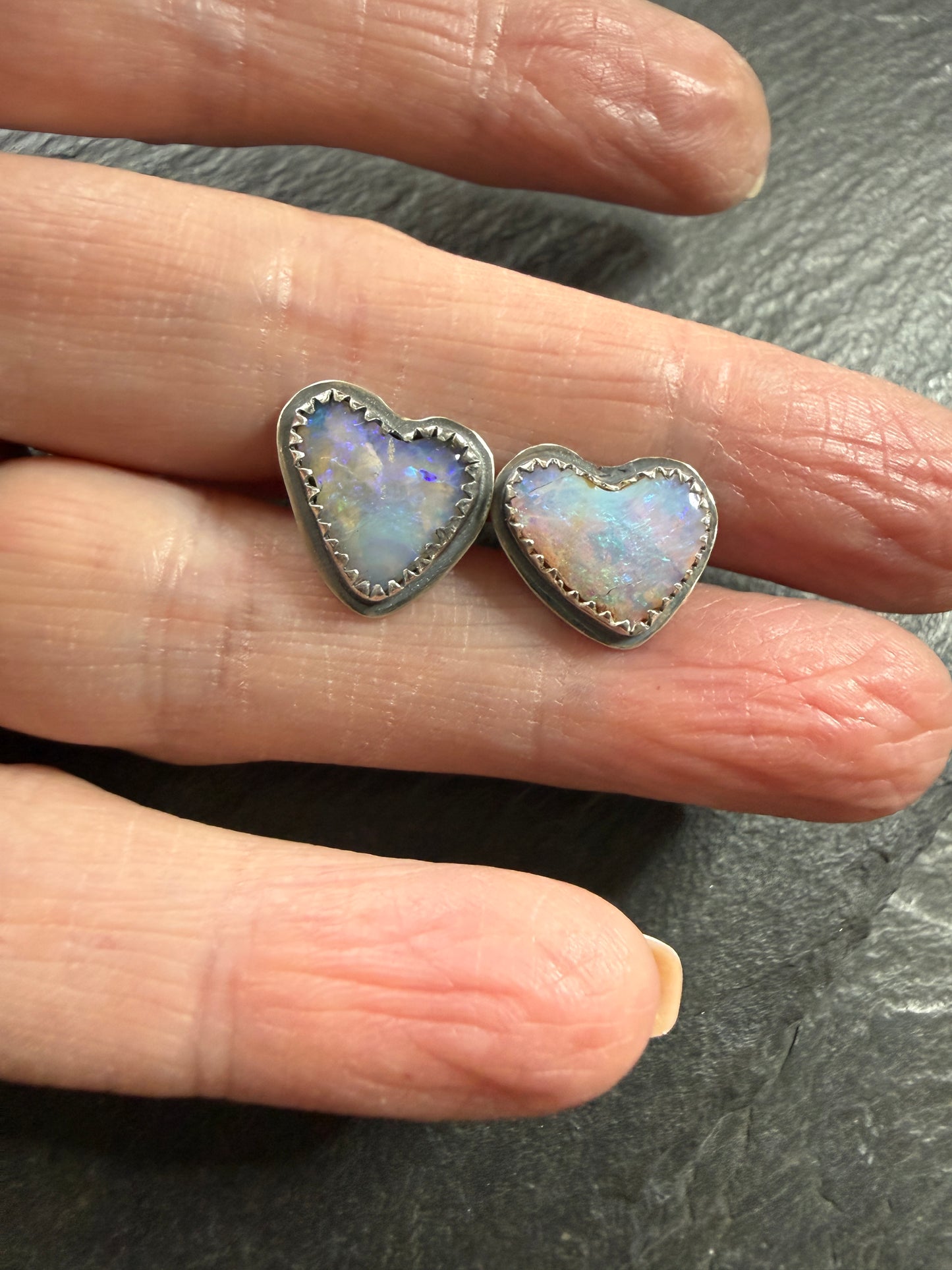 Dainty Heart Opal Studs