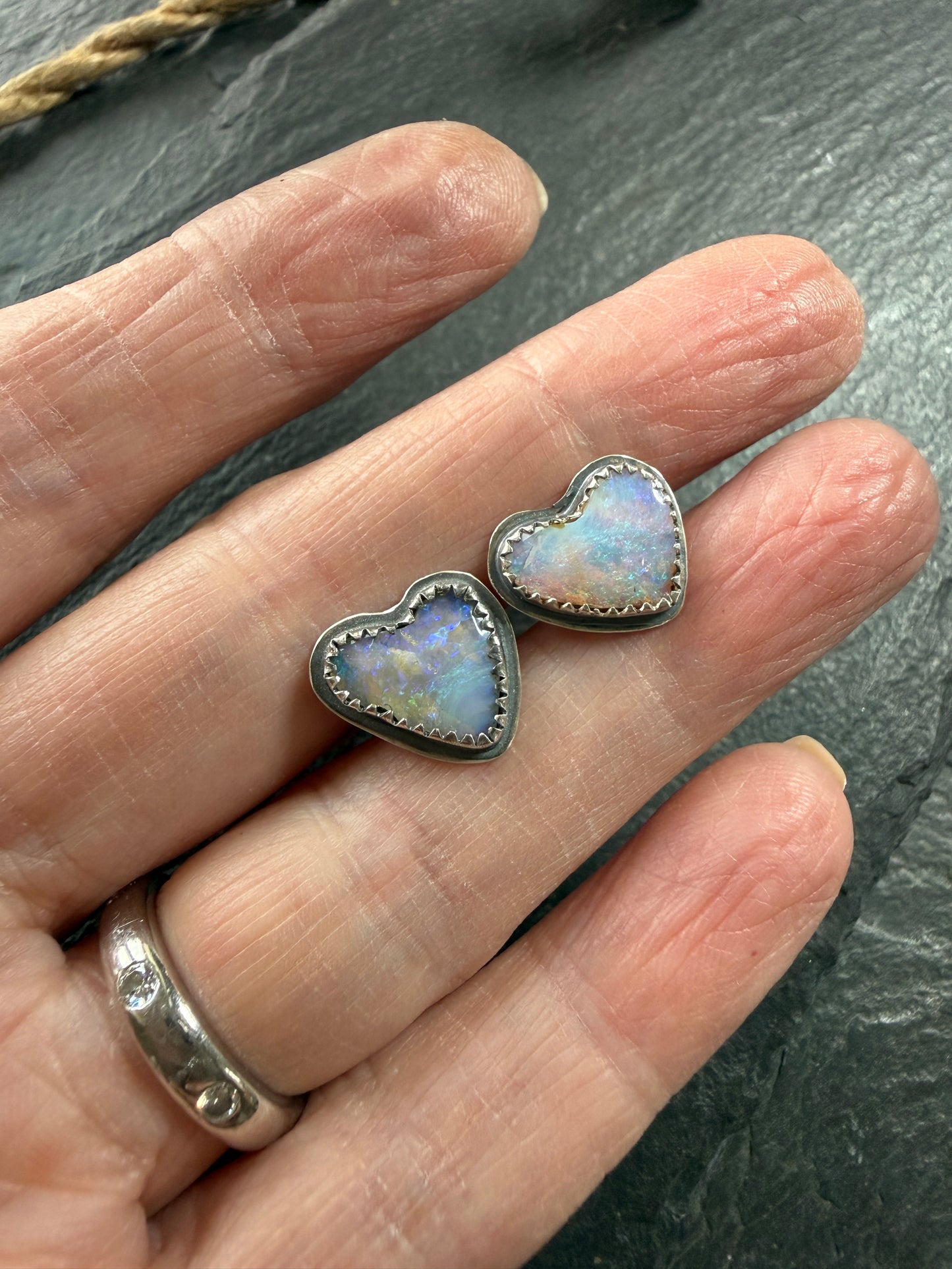 Dainty Heart Opal Studs