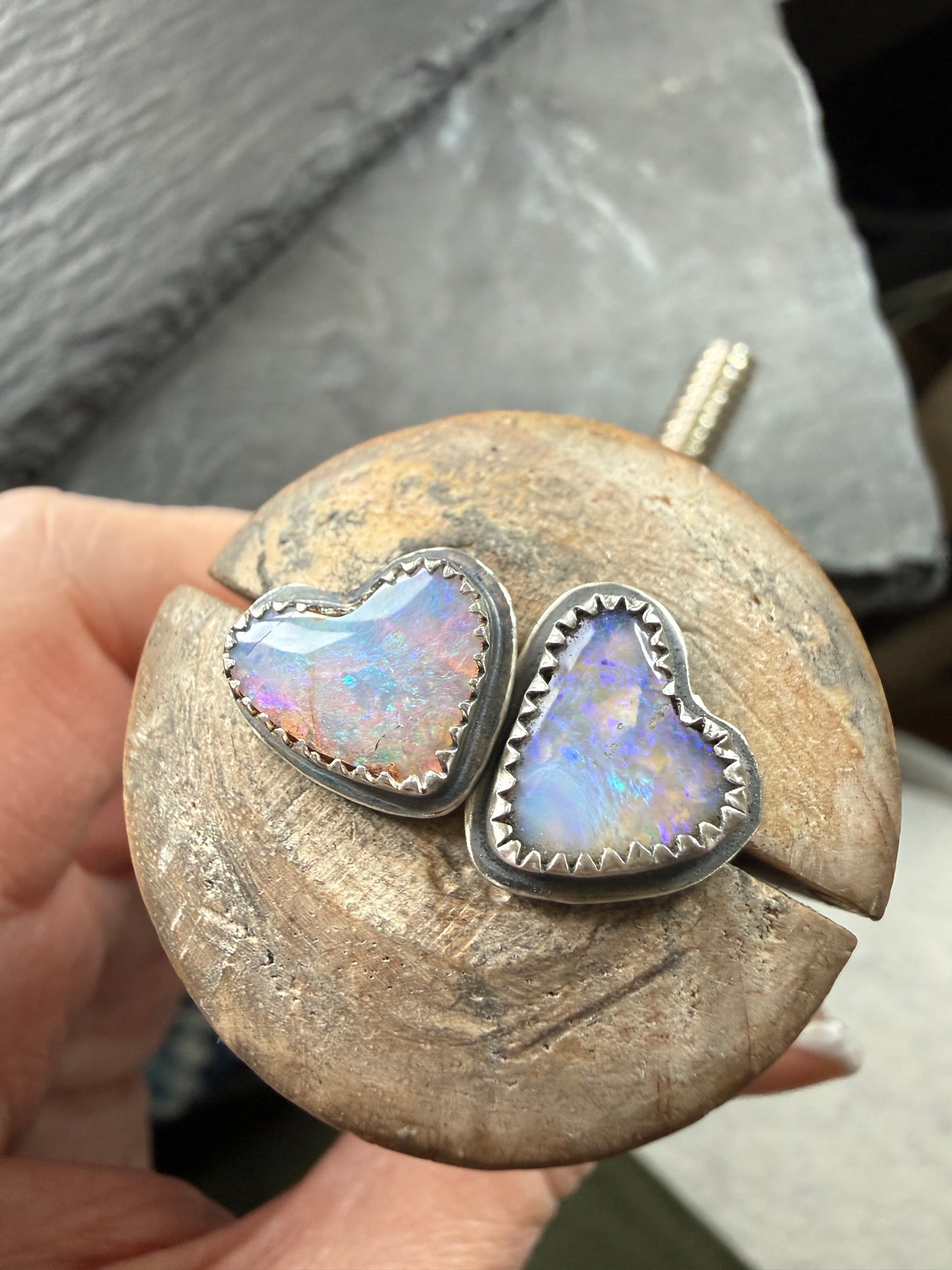 Dainty Heart Opal Studs