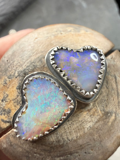 Dainty Heart Opal Studs