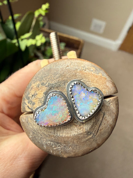 Dainty Heart Opal Studs