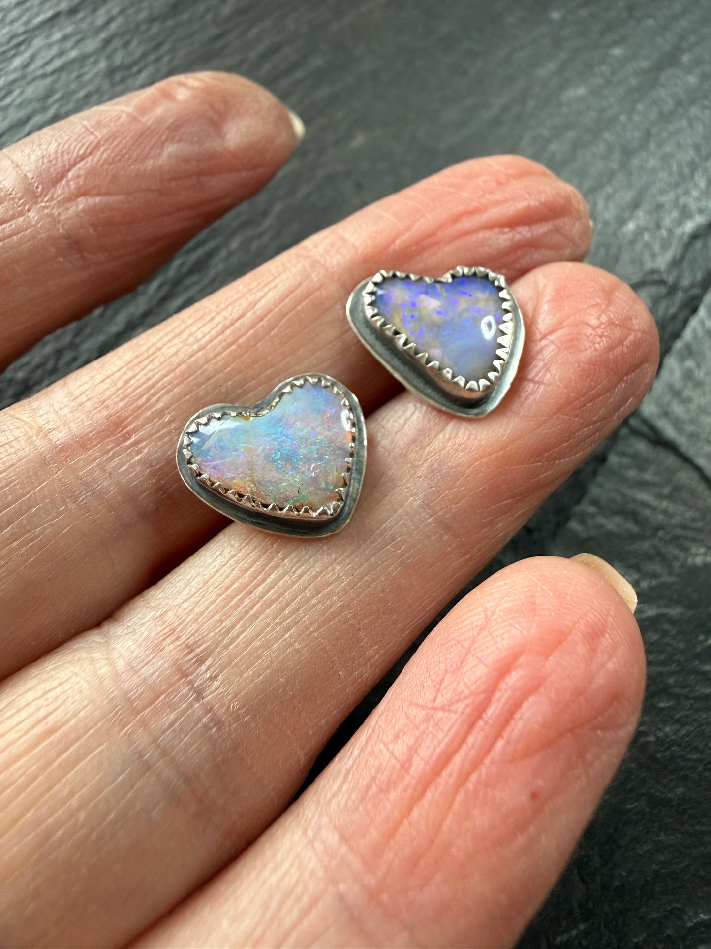 Dainty Heart Opal Studs