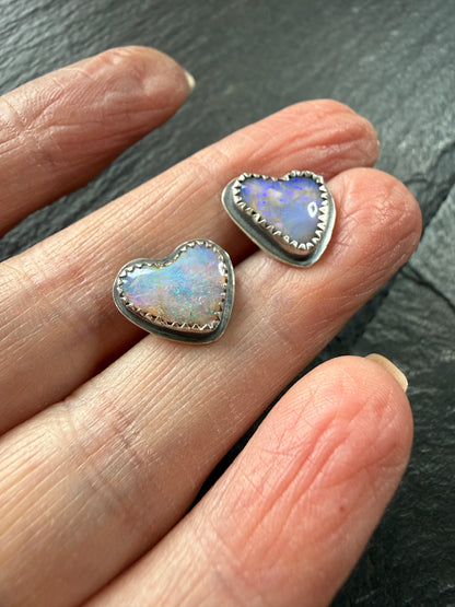 Dainty Heart Opal Studs