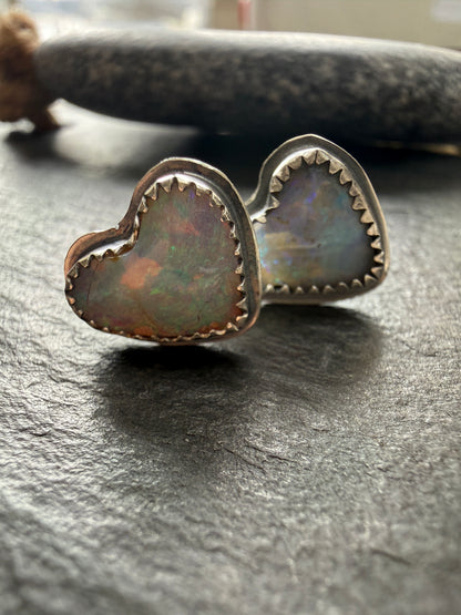 Dainty Heart Opal Studs