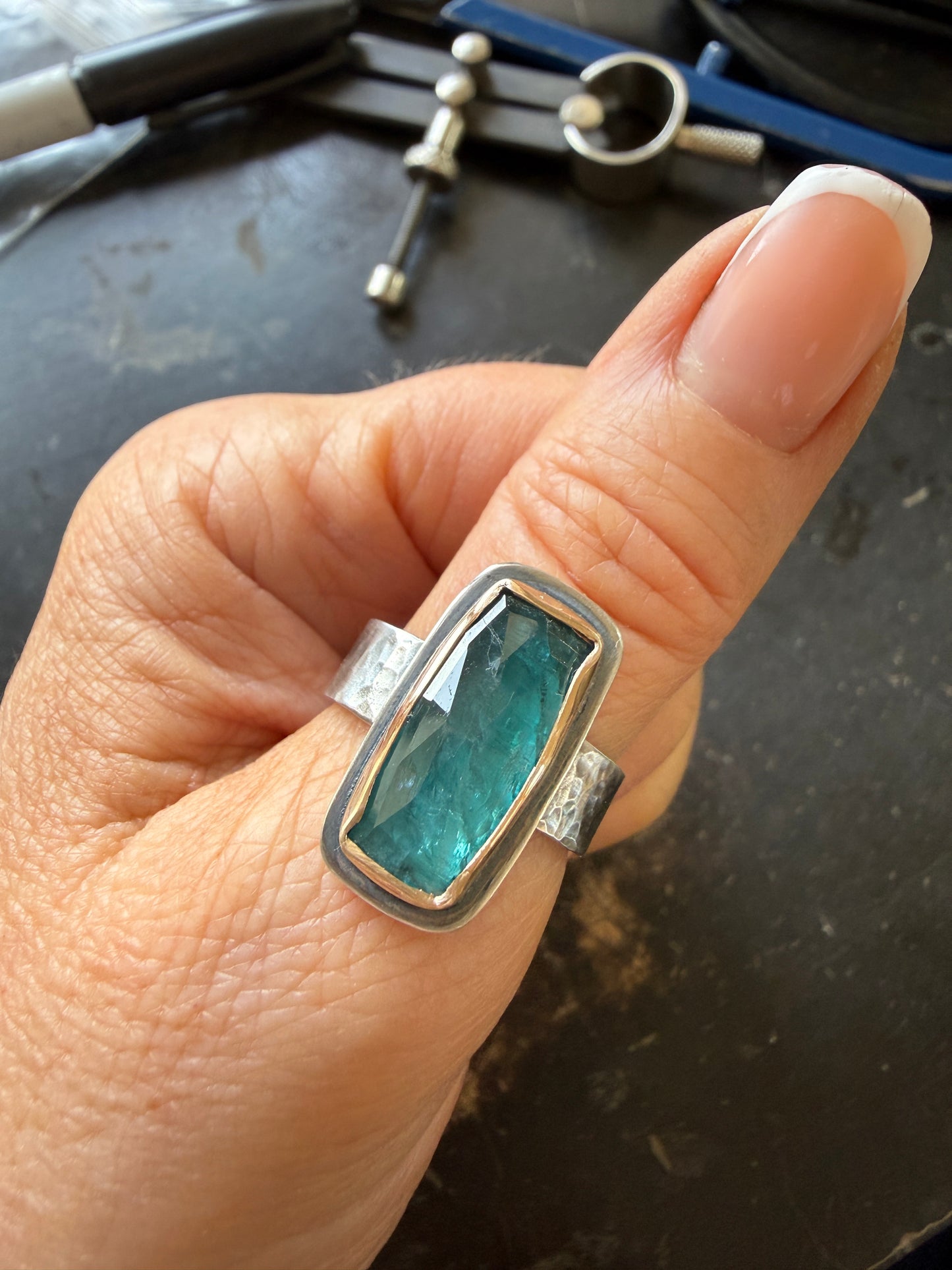 Teal Kyanite Ring US 7.5 UK O 1/2