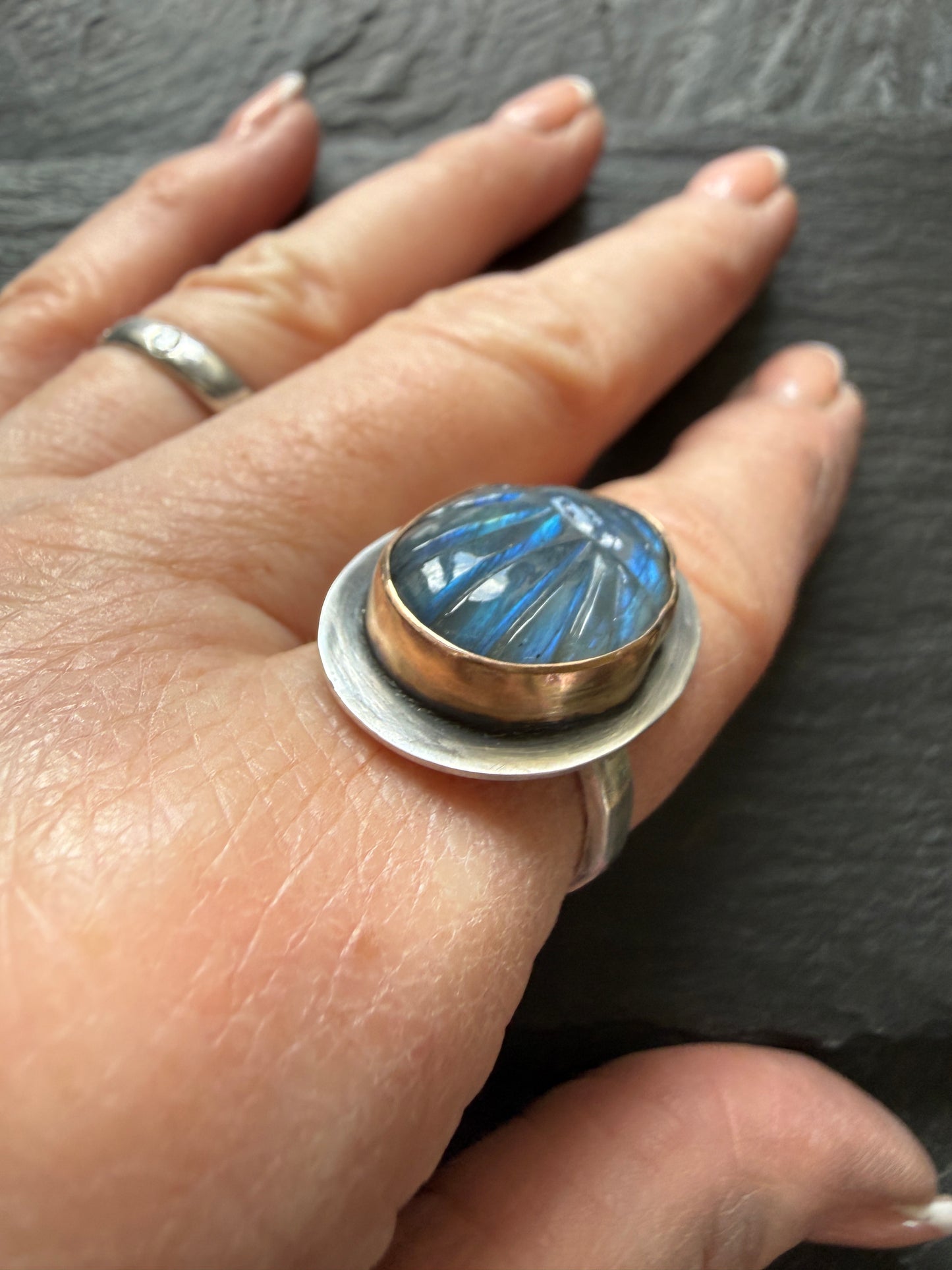Labradorite Scarab Ring US 6 3/4 UK N