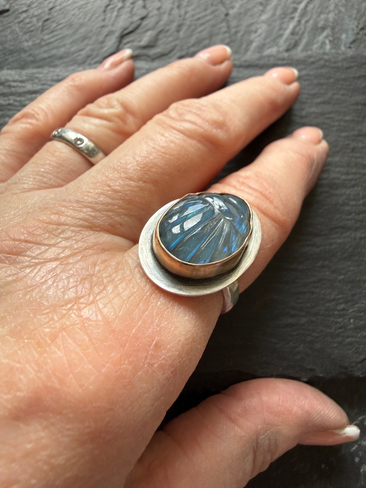 Labradorite Scarab Ring US 6 3/4 UK N
