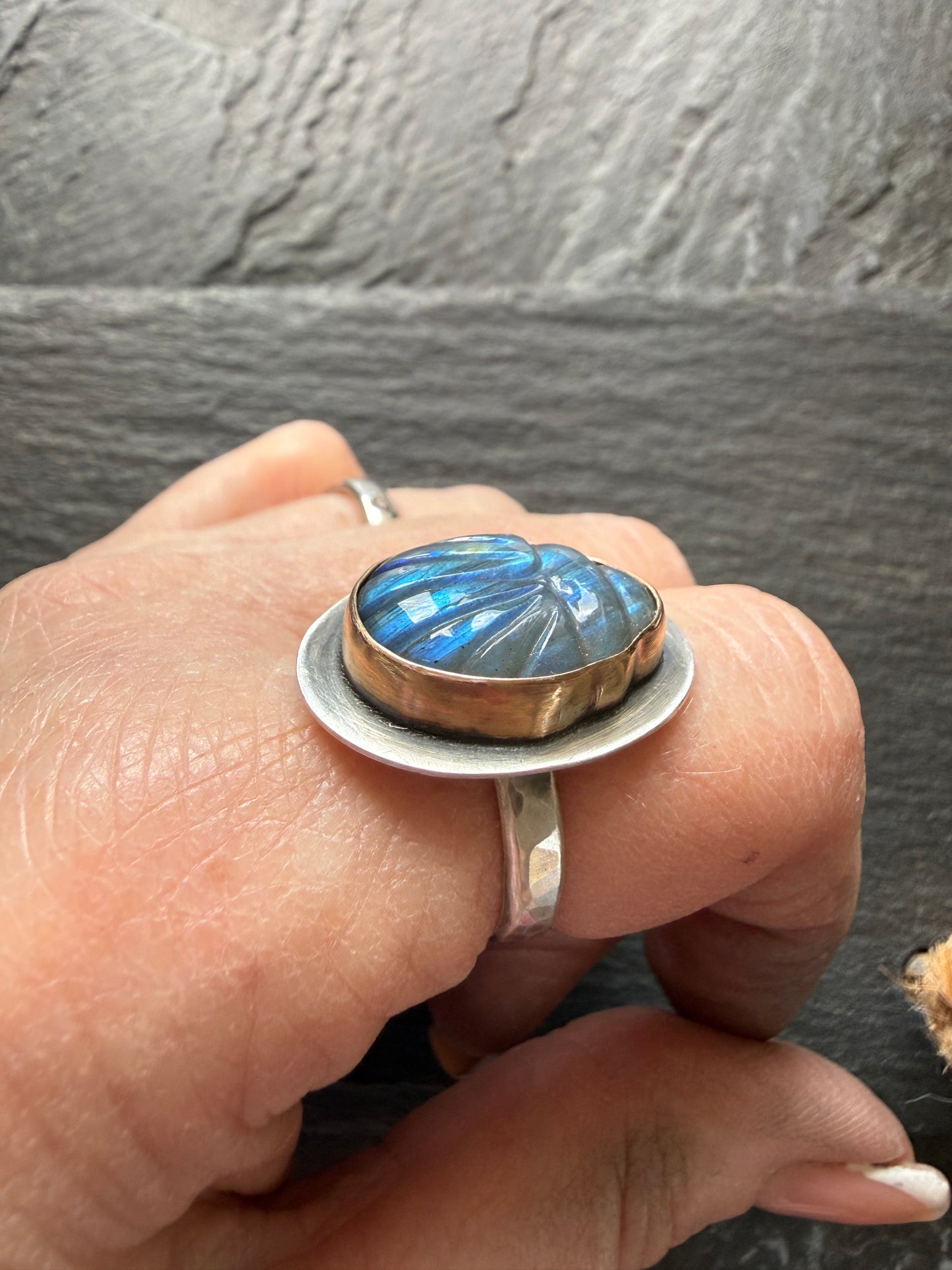 Labradorite Scarab Ring US 6 3/4 UK N