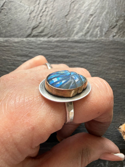 Labradorite Scarab Ring US 6 3/4 UK N