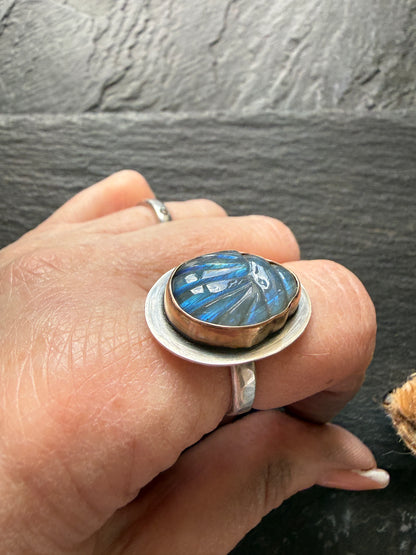 Labradorite Scarab Ring US 6 3/4 UK N