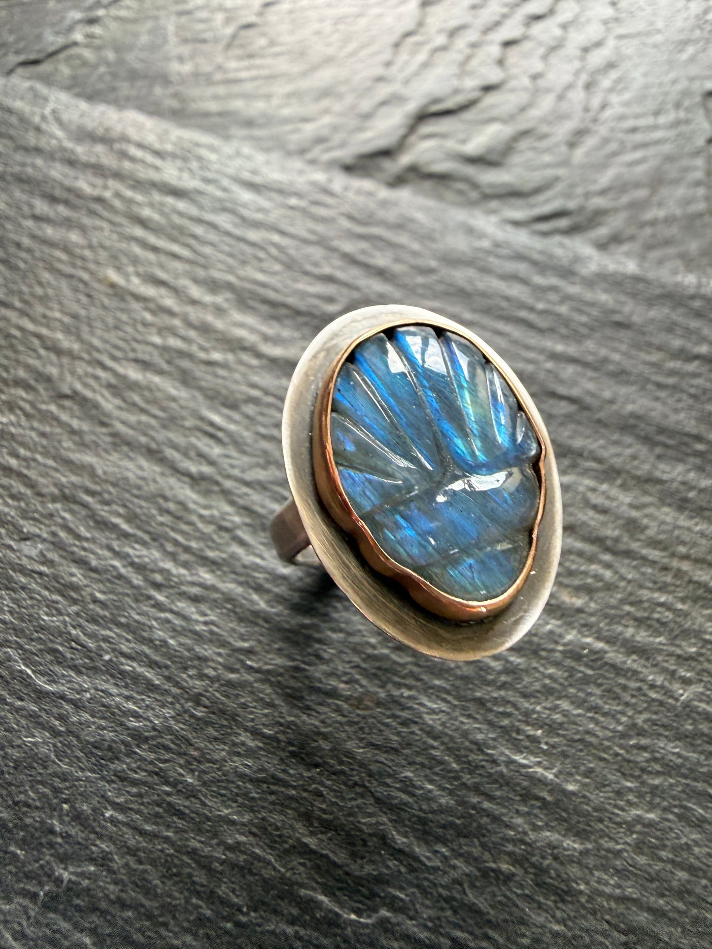 Labradorite Scarab Ring US 6 3/4 UK N