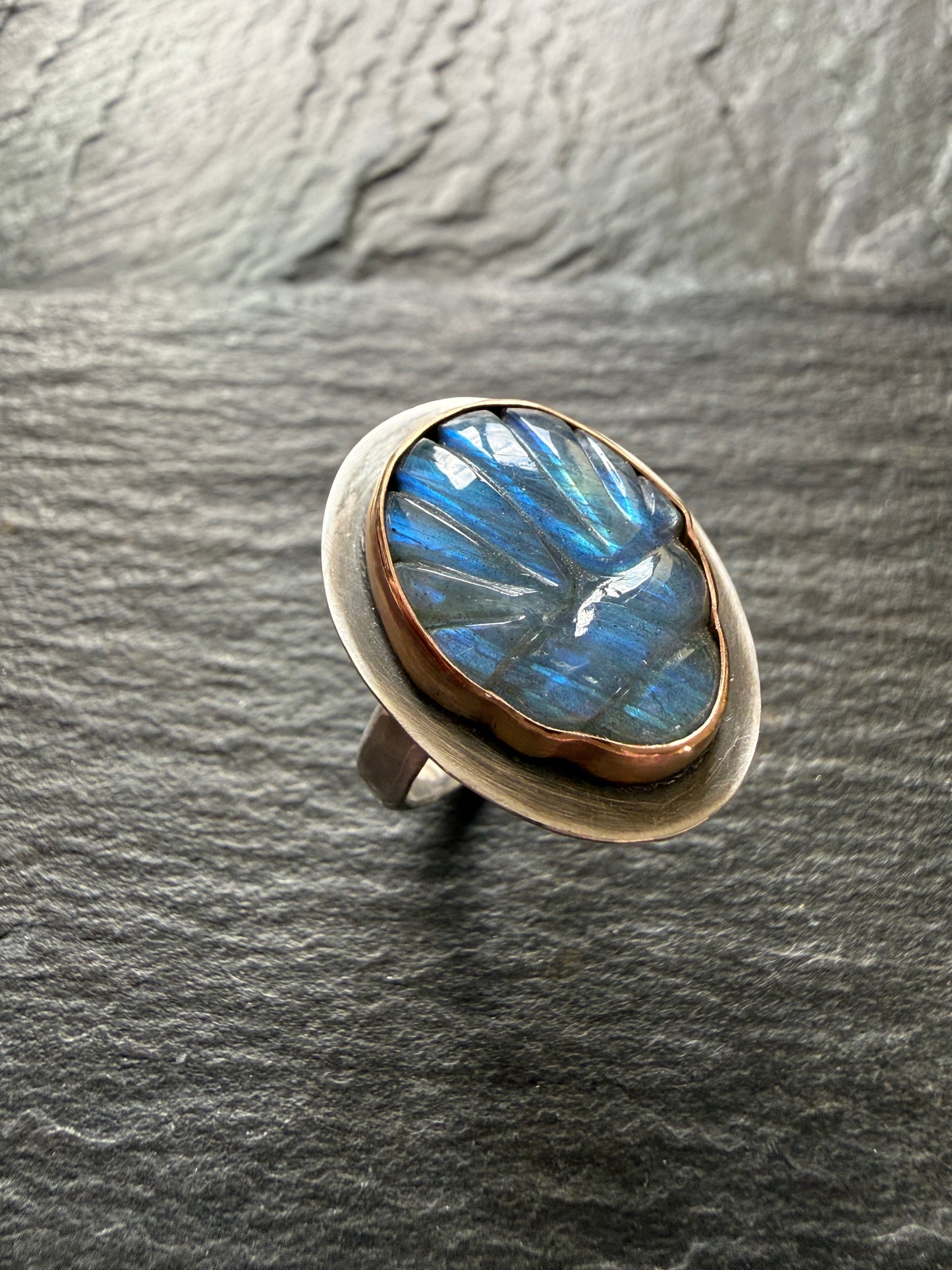 Labradorite Scarab Ring US 6 3/4 UK N