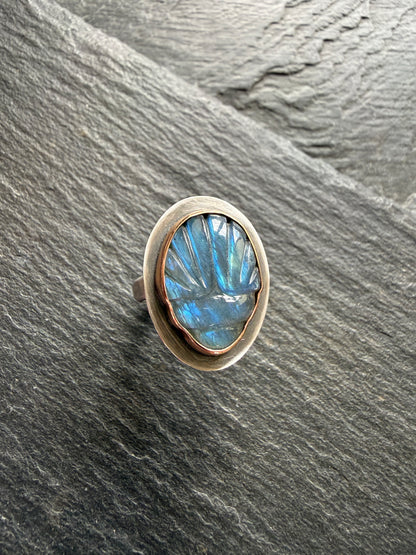 Labradorite Scarab Ring US 6 3/4 UK N