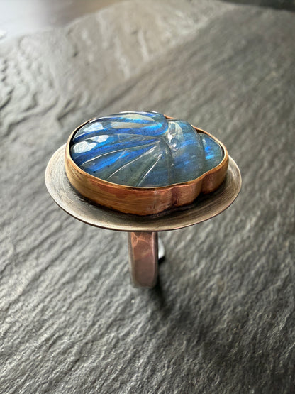 Labradorite Scarab Ring US 6 3/4 UK N