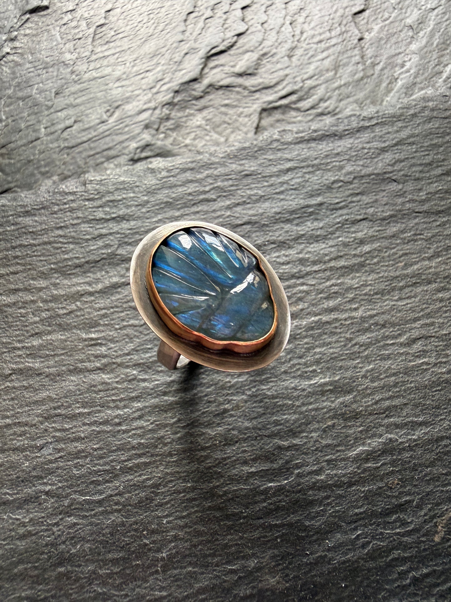 Labradorite Scarab Ring US 6 3/4 UK N