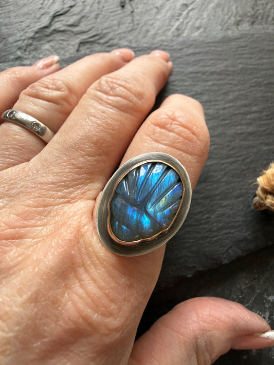 Labradorite Scarab Ring US 6 3/4 UK N
