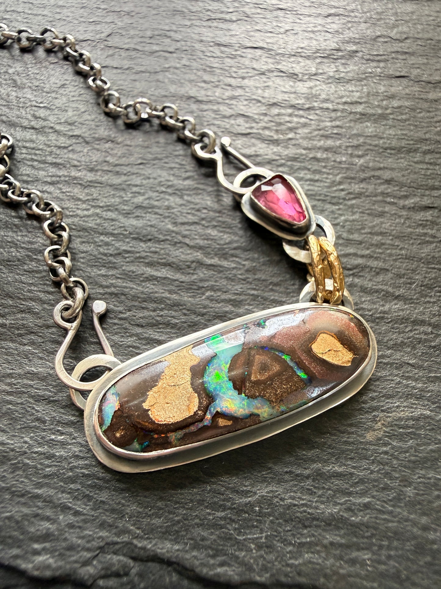 Boulder Opal and Pink Tourmaline Pendant