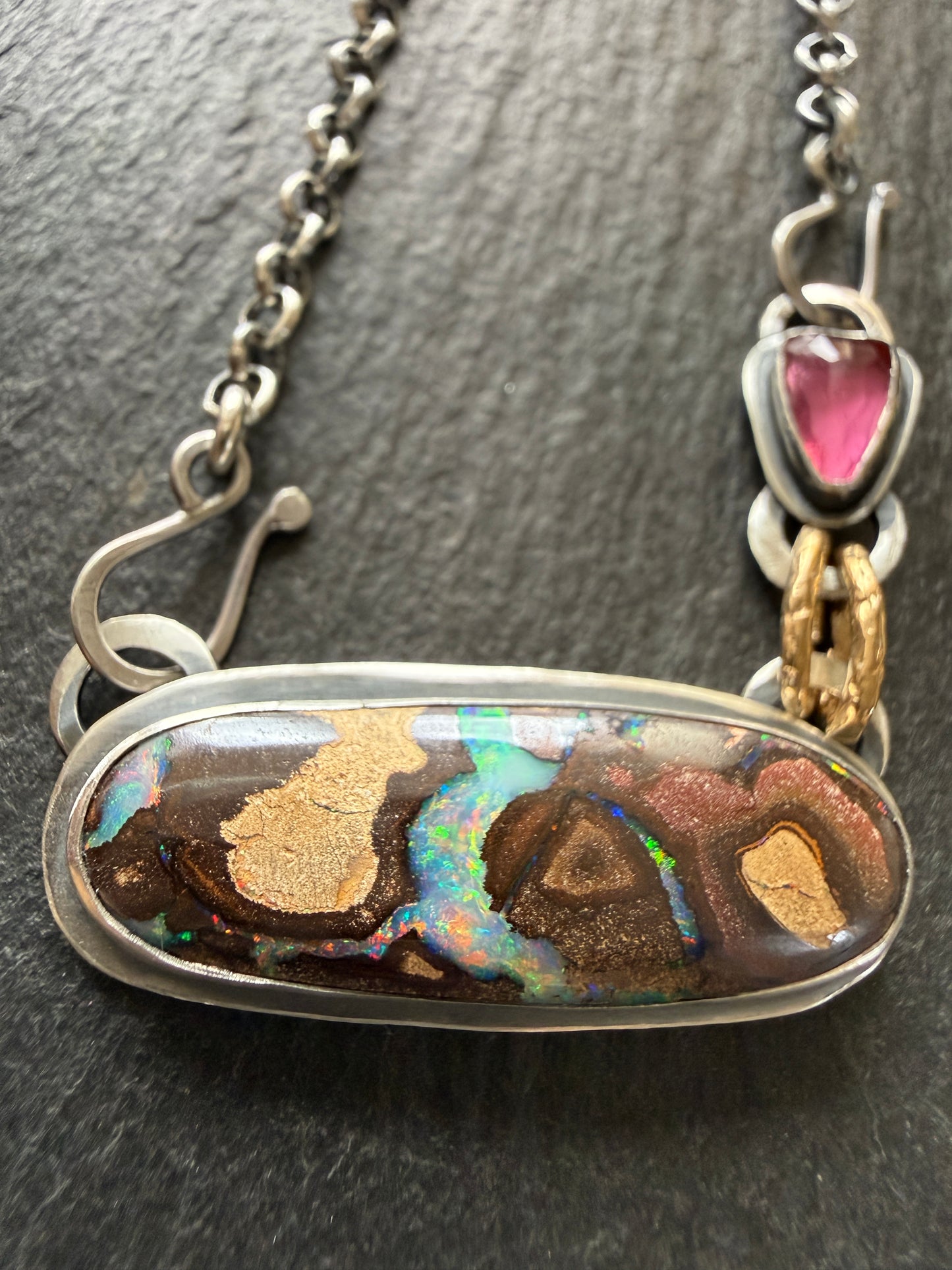 Boulder Opal and Pink Tourmaline Pendant