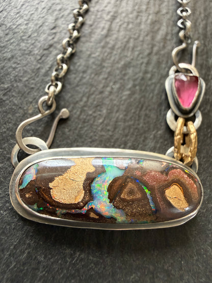 Boulder Opal and Pink Tourmaline Pendant