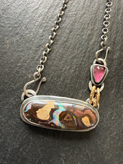 Boulder Opal and Pink Tourmaline Pendant